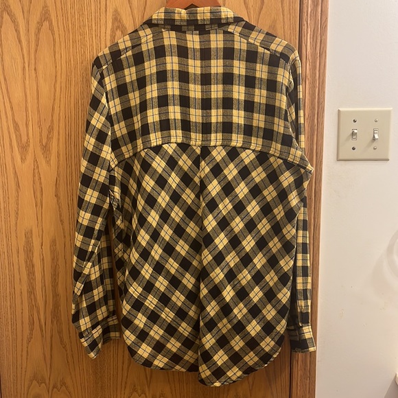 Free People Yellow Gauzy Plaid Lace Up Button Down Top - Picture 11 of 11